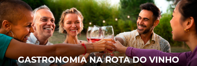 amigos almoçando na rota do vinho