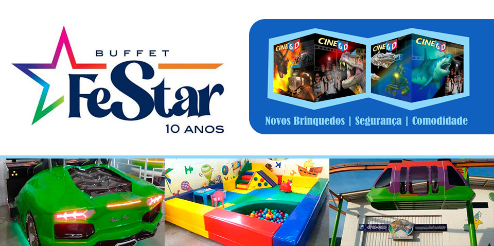 FeStar Buffet Infantil - Salão, Decoração, Buffet, 17 Brinquedos