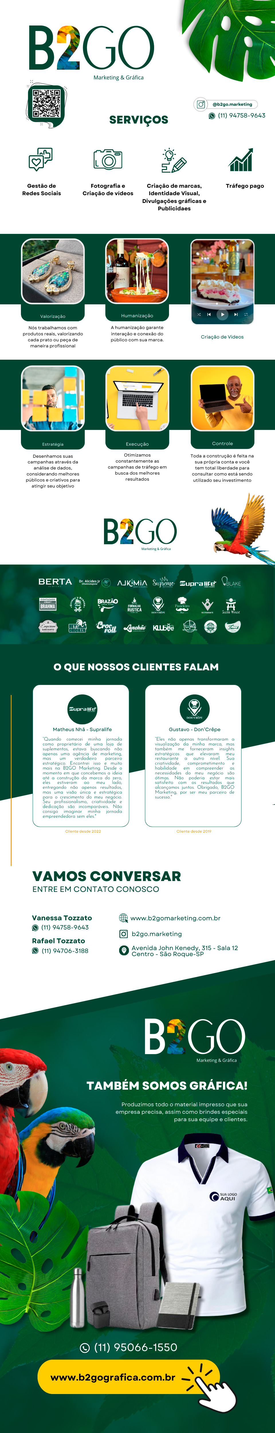 Especialistas em estratgias e gesto de redes sociais, criao de marcas impactantes, trfego pago, vdeos e fotografia de alta qualidade. Alm disso, oferecemos servios de registro de marcas no INPI para proteger sua identidade empresarial.    Com escritrio em So Roque-SP e atendimento em todo o estado de So Paulo