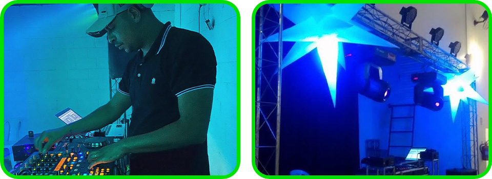 Pista de dan�a animada com pessoas dan�ando ao som do DJ.