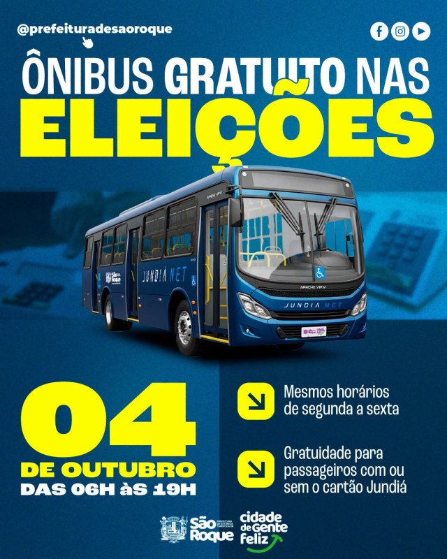 Transporte público será gratuito em São Roque no dia das eleições
