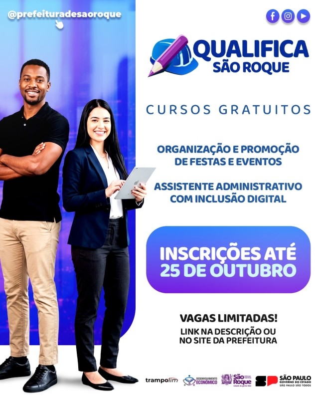 Qualifica São Roque abre inscrições para cursos gratuitos de eventos e assistente administrativo